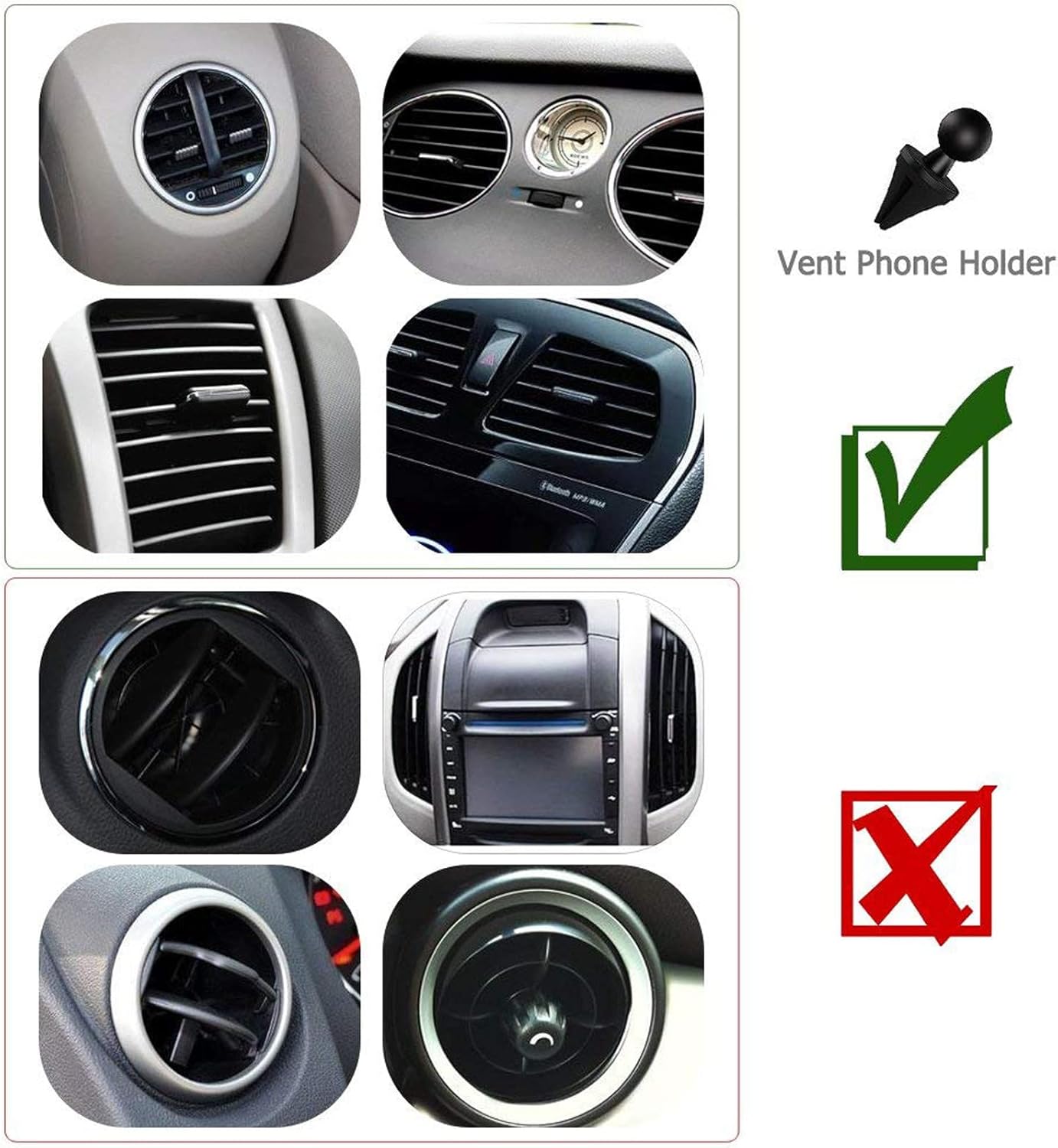 Vansky Car Phone Holder Mount, 3-in-1 Universal Cell Phone Holder Car Air Vent Holder Dashboard Mount Windshield Mount Fit for iPhone 17 16 15 14 13 Pro Max, Samsung S24 S23 LG Sony and More